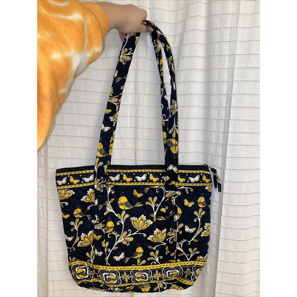 Quilted Black Yellow White Purse Shoulder Bag Birds Butterflies Zip